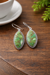 <b>Green</b> Copper Turquoise 925 Sterling Silver Dangle <b>Earrings</b> Rose Gold Yellow Gold Plated Handmade Boho Vintage Jewelry Gift Women - Product Image 6