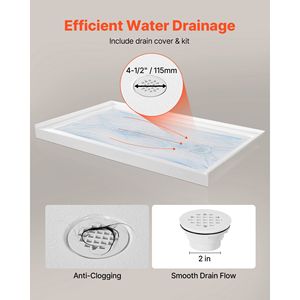 Piatto Doccia Rettangolare in Acrilico PVC Bianco 152x91 cm con Soglia Singola e Funzione Antiscivolo per Uso Interno - Product Image 3