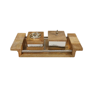 Ensemble de luxe de brûleur d'encens en bois martelé et laiton avec plateau et pot à charbon de bois à couvercle - Product Image 6