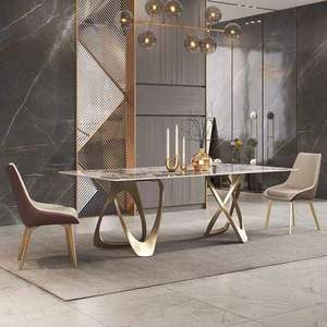 Mesa de Comedor Rectangular Moderna y Ecológica de Lujo con Cubierta de Mármol y Base Metálica Artística para 8 Personas, Ideal para Comedores Domésticos - Product Image 3