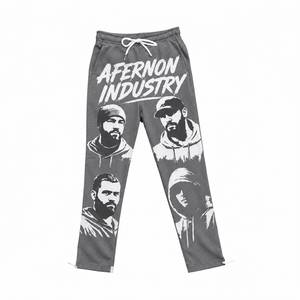 Pantalon de jogging noir pour homme Afernon Industry, taille élastique avec cordon de serrage, style urbain, imprimé, respirant, léger, délavé à l'acide - Product Image 5