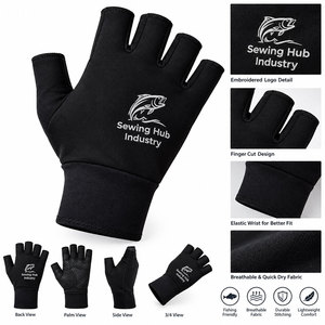 Gants de pêche unisexes à demi-doigts avec logo brodé personnalisé, en tissu polyester léger, avec poignets élastiques tissés - Product Image 3