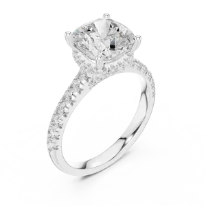 Bague de fiançailles unisexe de luxe en or massif 18 carats avec halo caché, sertie d'un diamant de laboratoire de 3 carats inspiré d'un coussin, certifiée IGI - Product Image 4