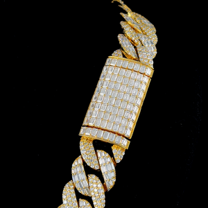 สร้อยคอแบบ Cuban Link ประดับเพชรโมอิสซาไนต์ทรงบาแกตต์หนาแน่น เงินแท้ 925 ชุบทอง สไตล์ฮิปฮอป ไมอามี แร็ปเปอร์ บลิงค์ โชคเกอร์ - Product Image 2