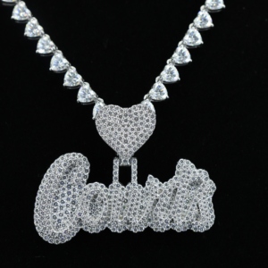 Men's 925 Silver Gold Plated Heart Moissanite Chain Hip-hop Style Personalized English Pendant Necklace - Product Image 2