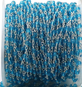 Chaîne de perles en cristal bleu facetté, enroulée sur fil d'argent, fournitures en vrac pour la fabrication de bijoux - Product Image 4