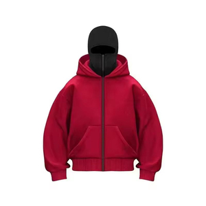 New Winter Oversized Heavyweight Drop Shoulder Pullover Balaclava Hoodie Solid Rhinestone Eco-Friendly Cotton <b>Face</b> <b>Mask</b> Hoodies - Product Image 2