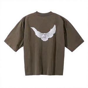 T-shirt formel surdimensionné pour homme avec imprimé hibou blanc au dos, impression numérique, manches courtes, col rond, tissé, éco-responsable - Product Image 1