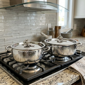 Premium Stainless Steel Hand-Hammered <b>Casserole</b> Set for Home & Wedding Table Decor Kitchenware Cooking Pots With <b>Pumpkin</b> Lids - Product Image 2