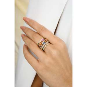 18K Multi Gemstone Crossover <b>Cocktail</b> <b>Ring</b> for Women-Oval Cut Peridot Citrine Garnet & Topaz Prong Setting - Product Image 3