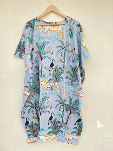 Bata de baño para mujer con cuello en V y cremallera transpirable 100% algodón con estampado de animales indios tela de gasa cubierta de playa - Product Image 5