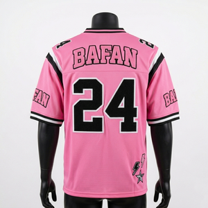 Maillot de football premium 180, maille respirante en polyester, design à panneaux rose, noir et blanc, logo personnalisé, maillot de football pour homme - Product Image 2