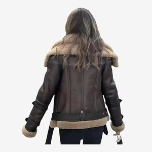 Chaqueta de piel de oveja para mujer, estilo B3, tipo aviador RAF, con doble cuello, de piel de oveja. - Product Image 2