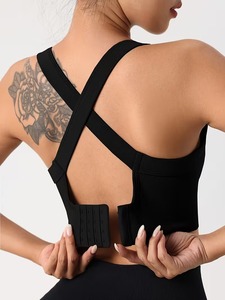 Women's Seamless <b>Cross</b> Back Sports Bra | Crisscross Strap Workout Crop <b>Top</b> | Nylon Spandex Padded Gym Fitness Activewear - Product Image 3