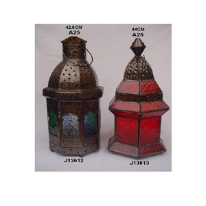 Linterna de hierro de Venta caliente con acabado de cobre con farol marroquí de cristal verde portavelas decoración festiva para el hogar linternas - Product Image 2