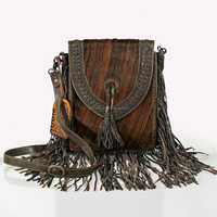   Sac bandoulière en cuir de vachette style bohème avec franges, sac à main western pour cowgirl