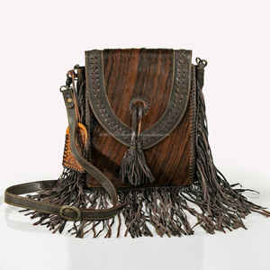 Bolso Bandolera de Cuero Vacuno Estilo Boho con Flecos, Bolso de Hombro Estilo Western para Mujer - Product Image 1