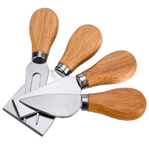 Juego de 4 cuchillos profesionales para queso con mango de madera de roble, cortador y esparcidor de queso de acero inoxidable para tabla de charcutería - Product Image 1