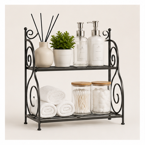 Foldable Spice Rack Organizer for <b>Kitchen</b> Countertop Space-Saving Metal Scrollwork Seasoning Shelf Iron Masala Stand for <b>Pantry</b> - Product Image 2