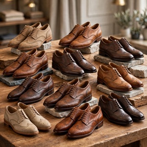 Chaussures en cuir véritable de qualité supérieure pour hommes, couleur unie, respirantes, dessus en cuir véritable, semelle en caoutchouc. - Product Image 1