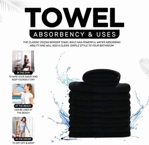 Serviette de bain de qualité supérieure en coton noir, éponge douce et épaisse, très absorbante, 580 GSM, linge de bain EU - Product Image 1