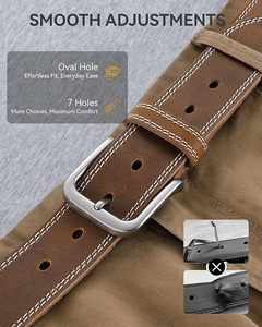 Cinturón de Cuero Genuino para Hombre, Hebilla Cuadrada Plateada, Casual, Ajustable, Color Sólido, para el Trabajo y Uso Diario - Product Image 6