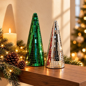<b>Disco</b> <b>Ball</b> Christmas Tree Statue Set of 4 Mirror Mosaic Holiday Tabletop Decorations Festive Party Centerpiece Modern Glam - Product Image 5