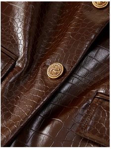 Leather <b>Jacket</b> Crocodile Embossed Turn-down Collar Single Button Regular Fit <b>Smart</b> Casual Autumn Wear modern leather <b>jacket</b> - Product Image 4