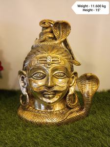 Statue artisanale en laiton de Shiva Mukhalinga, Tête de Dieu Hindou Antique Lingam, Murti Mahadev, Idole de Pooja Rituelle, Sculpture Décorative de Temple - Product Image 3