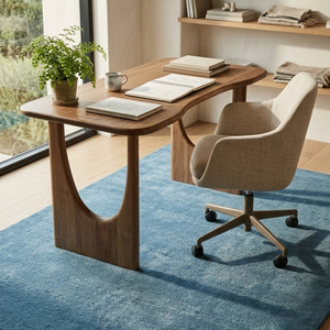 Tapis rustique en laine bleue tufté à la main, antidérapant, à motif géométrique, pour salon, chambre, salle à manger et décoration intérieure contemporaine - Product Image 4