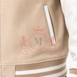 Refined Cream <b>White</b> Letterman <b>Jacket</b> Lightweight Material Button Closure Ribbed Finish Casual Everyday Outfit - Product Image 6