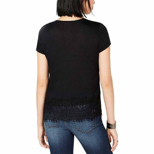 Camiseta de manga corta con cuello en V 100% algodón para mujer, personalizada, lisa, con estampado a cuadros, apliques, nueva, elegante y personalizada. - Product Image 5