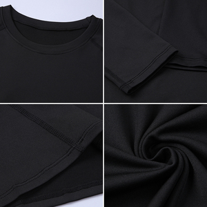 T-shirt de sport à manches longues pour homme, coupe ajustée, col rond, blanc uni, en polyester tricoté, séchage rapide, pour la gym et l'entraînement - Product Image 4