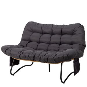 Divanetto a 2 Posti in Vimini Curvo 133x94x87cm con Cuscini Grigi e Tasche Portariviste, Divani da Giardino - Product Image 2