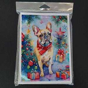 Whimsical French Bulldog Tarjetas de felicitación de Navidad Paquete de 8 A7 Tamaño 5x7 Tarjetas de nota en blanco con sobres - Product Image 3