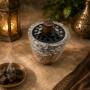 Luxury Resin Wood <b>Bakhoor</b> Burner Gold Foil Metal Lid Ramadan Eid Gift Arabic Incense Burner Mabkhara <b>Oud</b> Burner HomeDecor Accent - Product Image 5