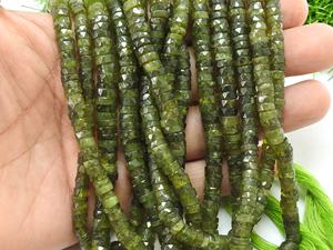 Perles facettées vertes en vessonite - Forme de roue de monnaie - 8 pouces - Pour la fabrication de bijoux - Fournitures de grossistes - Pierre naturelle - Product Image 2