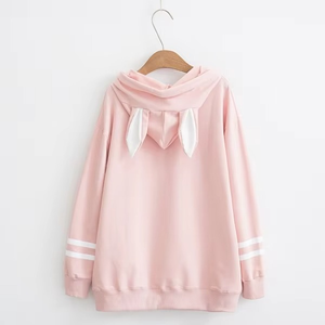 Sudadera con Capucha Rosa para Mujer con Apliques de Orejas de Conejo, Corte Regular, para Otoño, Color Sólido, Tejido de Algodón, Manga Larga - Product Image 2
