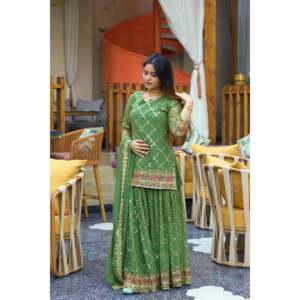 ND Designer Women's Yellow Party Wear Set <b>Top</b> Sharara Plazzo Dupatta Size M - Product Image 2