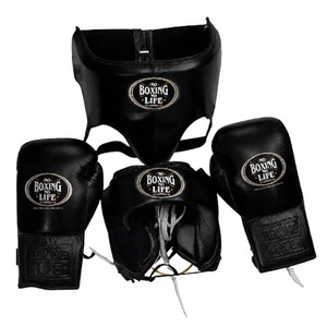 No Boxing No Life - Ensemble d'équipement de boxe en cuir véritable - Gants de sparring, casque de protection, protège-poitrine - Équipement d'entraînement pour adultes - Product Image 5
