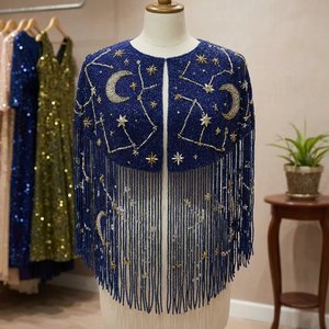 Handcrafted Seed Bead Fringe Poncho High Fashion Runway Shoulder Cape Luxury Bridal <b>Dress</b> <b>Cover</b> <b>Up</b> Bulk Order - Product Image 3