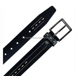 Best Selling <b>Men's</b> Business casual leather <b>belt</b> with fancy <b>white</b> stitching and nickel plated metal buckle jeans <b>belt</b> for unisex - Product Image 6