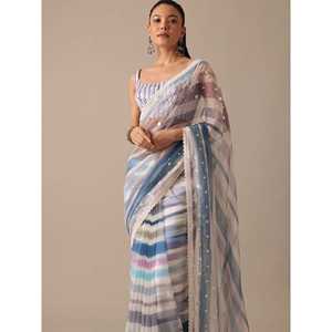 Sari Tradicional de Diseñador con Estampado Digital y Bordado - Product Image 4