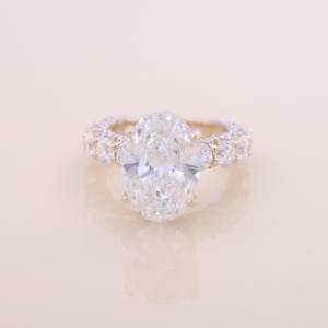 IGI Certified Oval Cut Lab Grown Diamond Halo Engagement And Wedding Ring in <b>Solid</b> 925 Sterling <b>Silver</b> with Diamond Band - Product Image 1