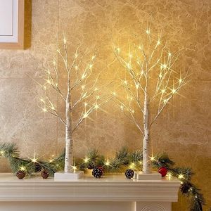 Decorazioni Natalizie da Interno, Albero di Betulla LED Bianco Caldo 2 FT, Elegante Decorazione Festiva per Interni - Product Image 1