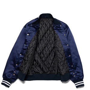 Custom Logo Satin Silky <b>Varsity</b> <b>Jackets</b> Button Up Winter Quilted Lining Satin <b>Plain</b> College Baseball <b>Jackets</b> Plus Size - Product Image 3