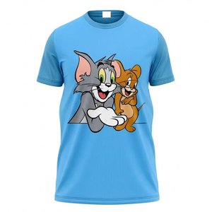 เสื้อยืดผู้ชายสีน้ำเงินพิมพ์ลายโลโก้ DTF ตามสั่ง คุณภาพสูง ผ้าฝ้ายผสมโพลีเอสเตอร์ แห้งเร็ว สไตล์สตรีทแวร์ลำลอง - Product Image 1
