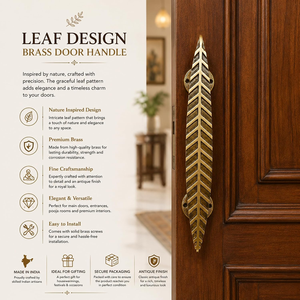 Poignée de porte décorative en métal en forme de feuille, longue poignée de porte en métal, quincaillerie de style vintage pour portes d'entrée en bois, maison, hôtel et villa - Product Image 4