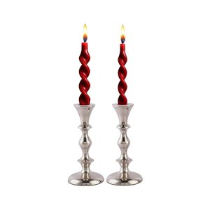 Juego de 2 Portavelas Cónicos de Aluminio Blanco Mate Estilo Nórdico, con Aspecto de Madera, para el Hogar Escandinavo - Product Image 4