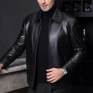Veste en toile et cuir décontractée pour homme, coupe ajustée, col montant, respirante, veste de moto d'hiver - Product Image 5